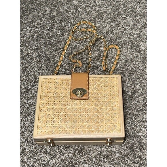 J McLaughlin Eugenie Raffia Pattern Wood Crossbody Bag - Picture 2 of 10